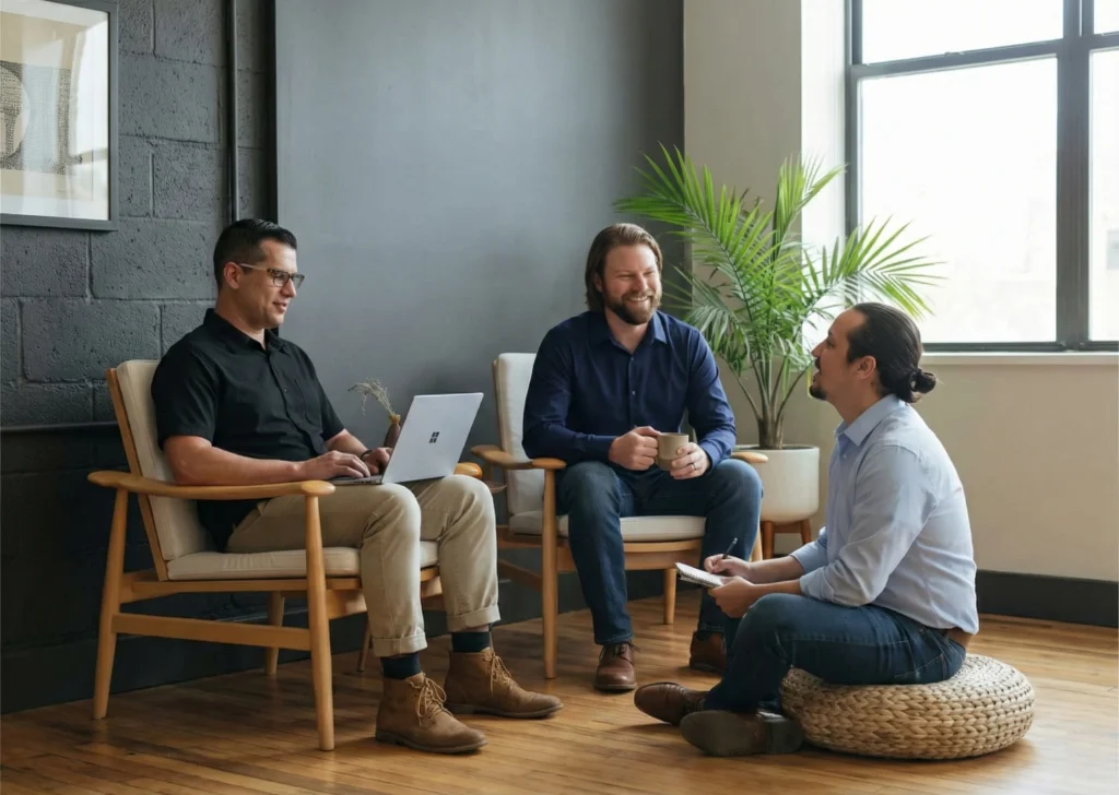 Digital Mully team Bryan Sean and David discussing an ecommerce project